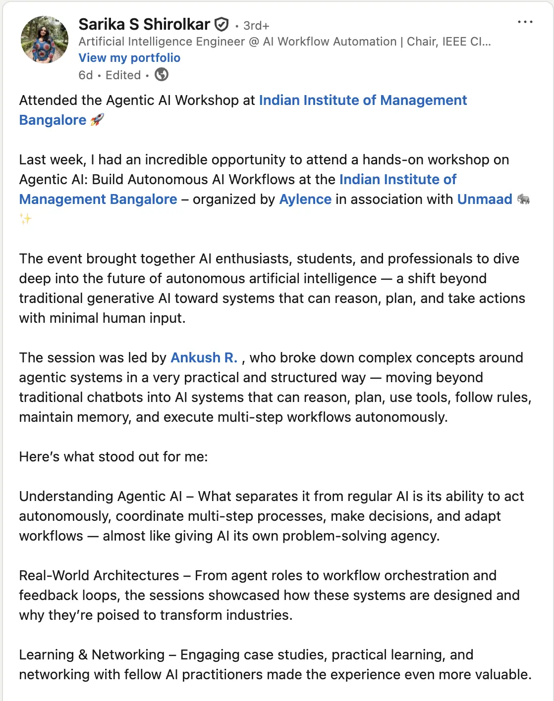 Feedback on Agentic AI Workshop by Aylence